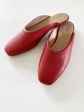 Naturalizer 27 Edit Red Leather Carla Square Toe Ballet Mules Slip Ons Sz 10 NW